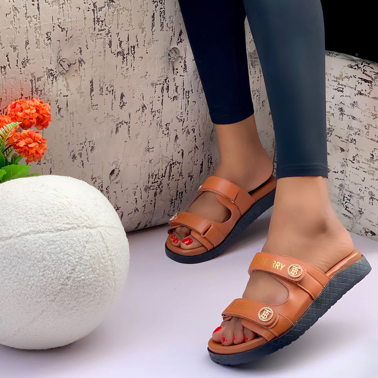 Brown Slide Sandals with Elevated Sole