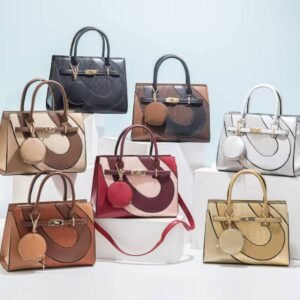 Faux Leather Tote Bag with Purse Charm